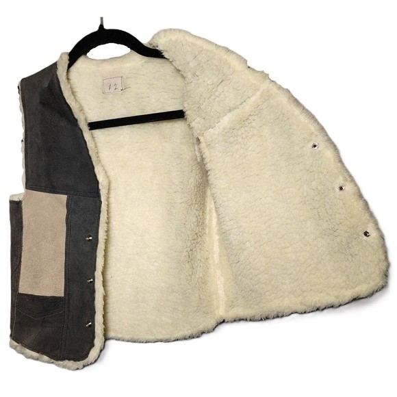 80s Suede Leather Sherpa Trucker Vest Kids Biker Cowboy Western Snap NO tags - Picture 3 of 7